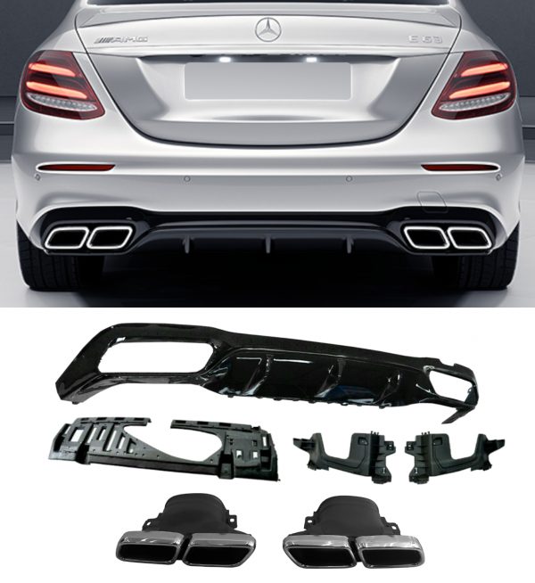 REAR DIFFUSER E63S AMG STYLE GLOSS BLACK & SILVER TIPS FOR MERCEDES E CLASS W213 2016-2019