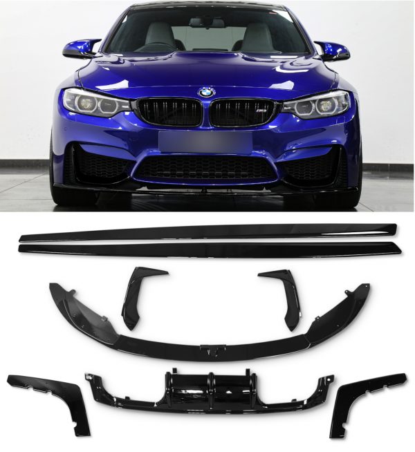 FULL BODYKIT SPLITTER DIFFUSER SIDE BLADES GLOSS BLACK FOR BMW M3 F80 M4 F82 F83