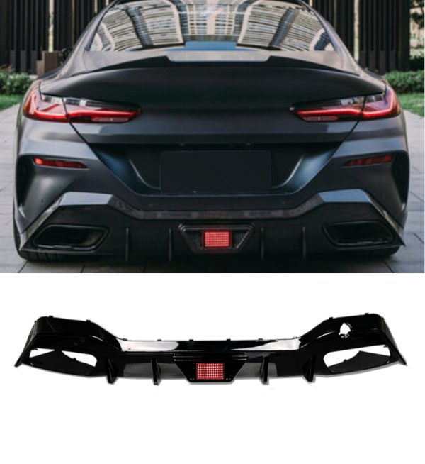 REAR DIFFUSER GLOSS BLACK WITH LED LIGHT FOR BMW 8 SERIES G16 GRAN COUPE 2019+ - Image 2