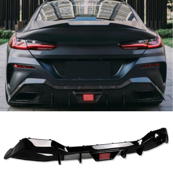 REAR DIFFUSER GLOSS BLACK WITH LED LIGHT FOR BMW 8 SERIES G16 GRAN COUPE 2019+ - Image 3