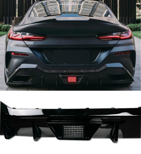 REAR DIFFUSER GLOSS BLACK WITH LED LIGHT FOR BMW 8 SERIES G16 GRAN COUPE 2019+ - Image 4