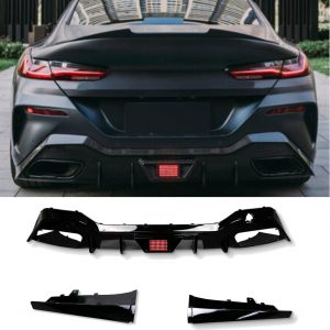 REAR DIFFUSER GLOSS BLACK WITH LED LIGHT FOR BMW 8 SERIES G16 GRAN COUPE 2019+