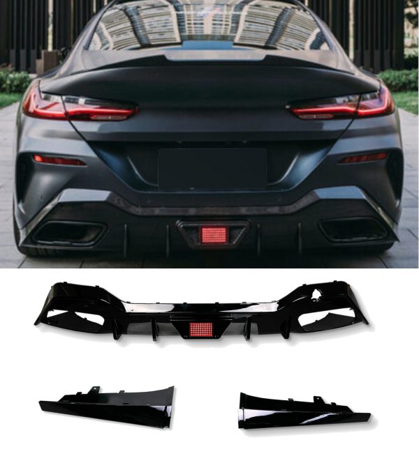 REAR DIFFUSER GLOSS BLACK WITH LED LIGHT FOR BMW 8 SERIES G16 GRAN COUPE 2019+
