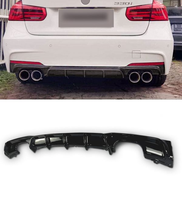 REAR VALANCE DIFFUSER QUAD LOOK GLOSS BLACK FOR BMW 3 SERIES F30 F31 2012-2018 - Image 3
