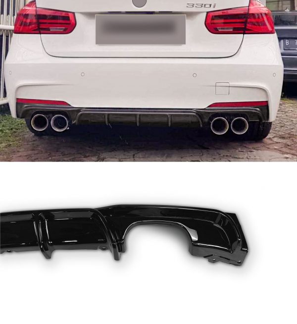 REAR VALANCE DIFFUSER QUAD LOOK GLOSS BLACK FOR BMW 3 SERIES F30 F31 2012-2018 - Image 5