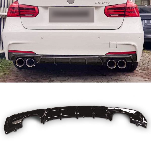 REAR VALANCE DIFFUSER QUAD LOOK GLOSS BLACK FOR BMW 3 SERIES F30 F31 2012-2018