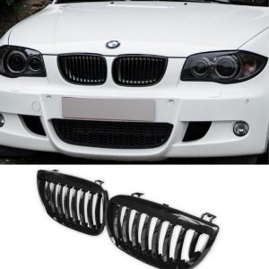 FRONT KIDNEY GRILLE GLOSS BLACK FOR BMW 1 SERIES E87 5D PRE-LCI 2005-2007
