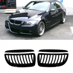 BMW E90 E91 3 SERIES 2005-2008 PRE-LCI FRONT KIDNEY GRILLES GLOSS BLACK
