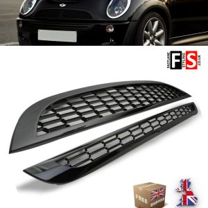 MINI COOPER S JCW R50 52 53 UPPER LOWER BONNET MESH GRILLES GLOSS BLACK OEM FIT