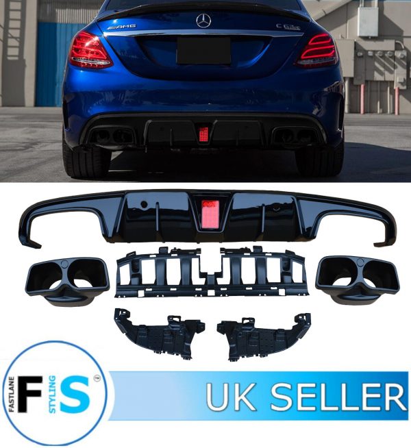 MERCEDES C CLASS C205 A205 DUCK SPOILER, B STYLE REAR DIFFUSER & TIPS GLOSS BLK - Image 2
