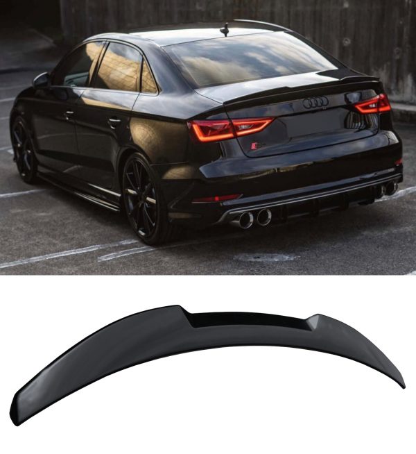 REAR SPOILER BOOT SPOILER V STYLE GLOSS BLACK FOR AUDI A3 S3 8V SALOON 2013-2020 - Image 2