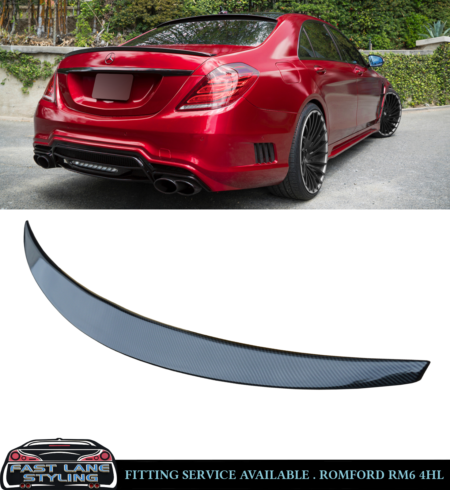 MTB Painted Rear Roof Spoiler – Fits Mercedes Benz S-Class Sedan 2014-2018, Factory Black 040, ABS, Stick-On Wing