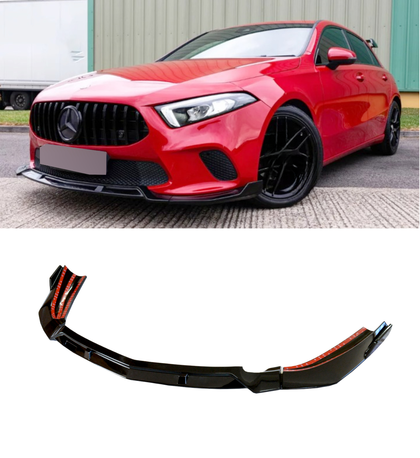 MERCEDES A CLASS NON AMG W177 V177 3 PIECE FRONT LIP SPLITTER GLOSS BLACK 2019+