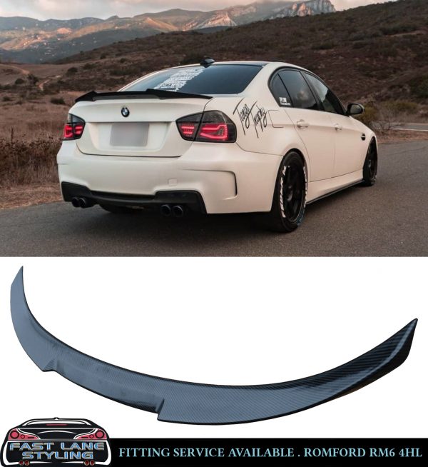 REAR BOOT TRUNK SPOILER V STYLE CARBON FIBRE LOOK FOR BMW 3 SERIES E90 2005-2011 - Image 2