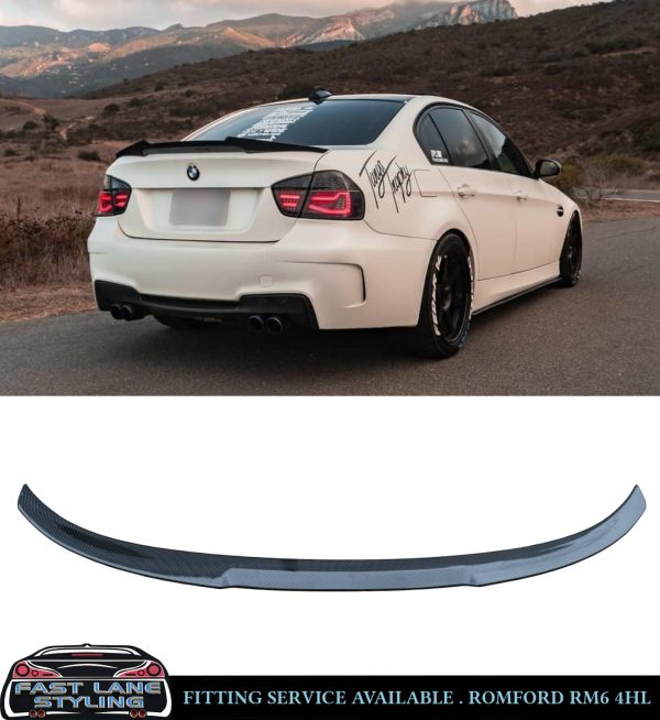 REAR BOOT TRUNK SPOILER V STYLE CARBON FIBRE LOOK FOR BMW 3 SERIES E90 2005-2011 - Image 3