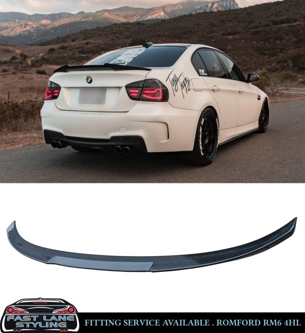 REAR BOOT TRUNK SPOILER V STYLE CARBON FIBRE LOOK FOR BMW 3 SERIES E90 2005-2011 - Image 4