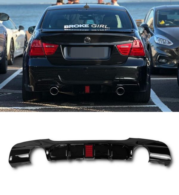 REAR DIFFUSER WITH LED LIGHT 335i LOOK GLOSS BLACK FOR BMW 3 SERIES E90 E91 2005-2011