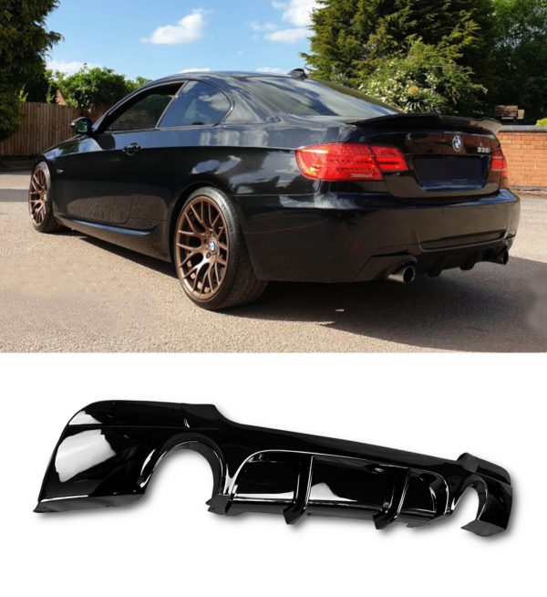 REAR DIFFUSER 335i LOOK GLOSS BLACK FOR BMW 3 SERIES E92 E93 2006-2013 - Image 2