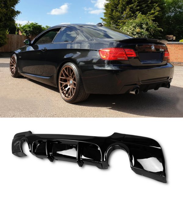 REAR DIFFUSER 335i LOOK GLOSS BLACK FOR BMW 3 SERIES E92 E93 2006-2013 - Image 3