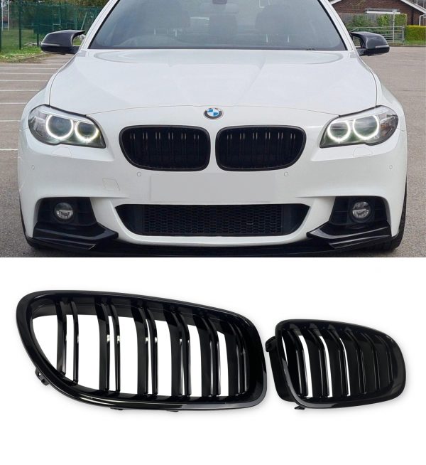 FRONT KIDNEY GRILLE GLOSS BLACK FOR BMW 5 SERIES F10 F11 2010-2017 - Image 2