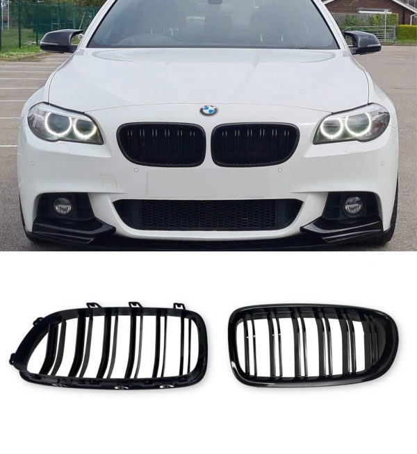 FRONT KIDNEY GRILLE GLOSS BLACK FOR BMW 5 SERIES F10 F11 2010-2017 - Image 3