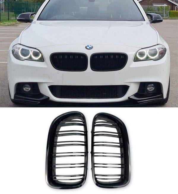 FRONT KIDNEY GRILLE GLOSS BLACK FOR BMW 5 SERIES F10 F11 2010-2017 - Image 4