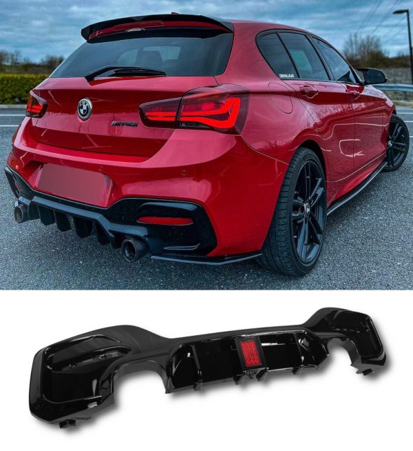 REAR DIFFUSER WITH LED LIGHT 135i/140i LOOK GLOSS BLACK FOR BMW 1 SERIES F20 F21 - Image 2