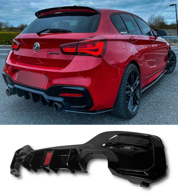 REAR DIFFUSER WITH LED LIGHT 135i/140i LOOK GLOSS BLACK FOR BMW 1 SERIES F20 F21 - Image 3