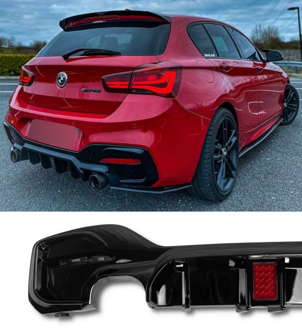 REAR DIFFUSER WITH LED LIGHT 135i/140i LOOK GLOSS BLACK FOR BMW 1 SERIES F20 F21 - Image 4