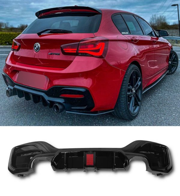 REAR DIFFUSER WITH LED LIGHT 135i/140i LOOK GLOSS BLACK FOR BMW 1 SERIES F20 F21