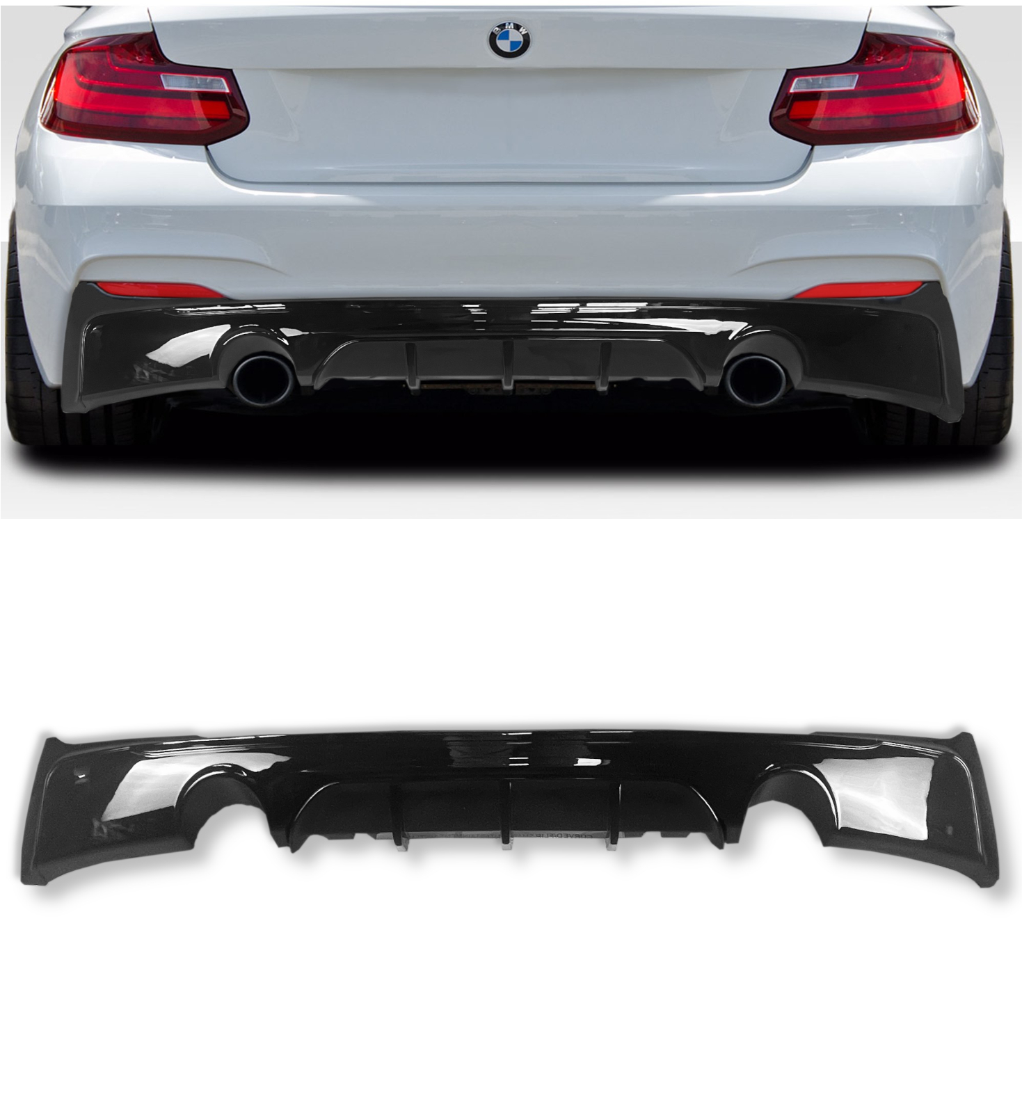 thumbnail interactive-video image 1 of Gloss Black Rear Bumper Diffuser Lip Spoiler For BMW 2 Series F22 F23 M Sport (2014-2021) 1 of 5