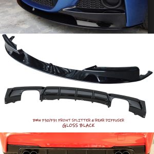 BMW 3 SERIES F30 F31 M SPORT FRONT DIFFUSER SPLITTER & REAR DIFFUSER GLOSS BLACK