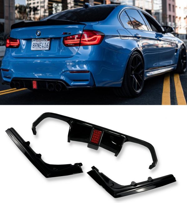 REAR DIFFUSER GLOSS BLACK WITH F1 LIGHT V STYLE FOR BMW M3 M4 F80 F82 F83 - Image 2