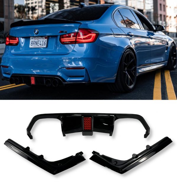 REAR DIFFUSER GLOSS BLACK WITH F1 LIGHT V STYLE FOR BMW M3 M4 F80 F82 F83