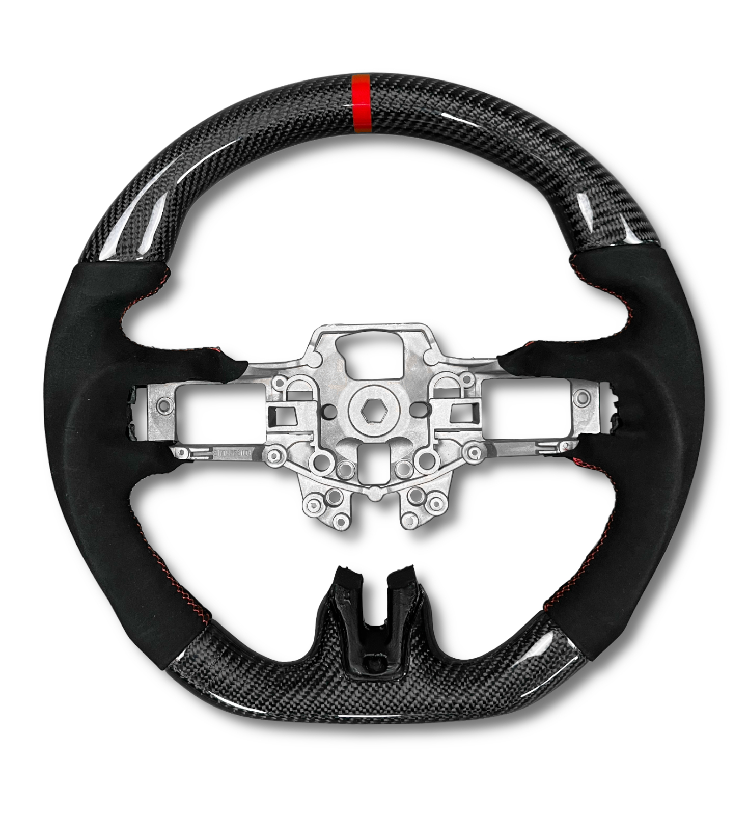 CARBON FIBRE & ALCANTARA STEERING WHEEL WITH RED STITCHING FOR FORD MUSTANG S550 2015-2019 - Image 2