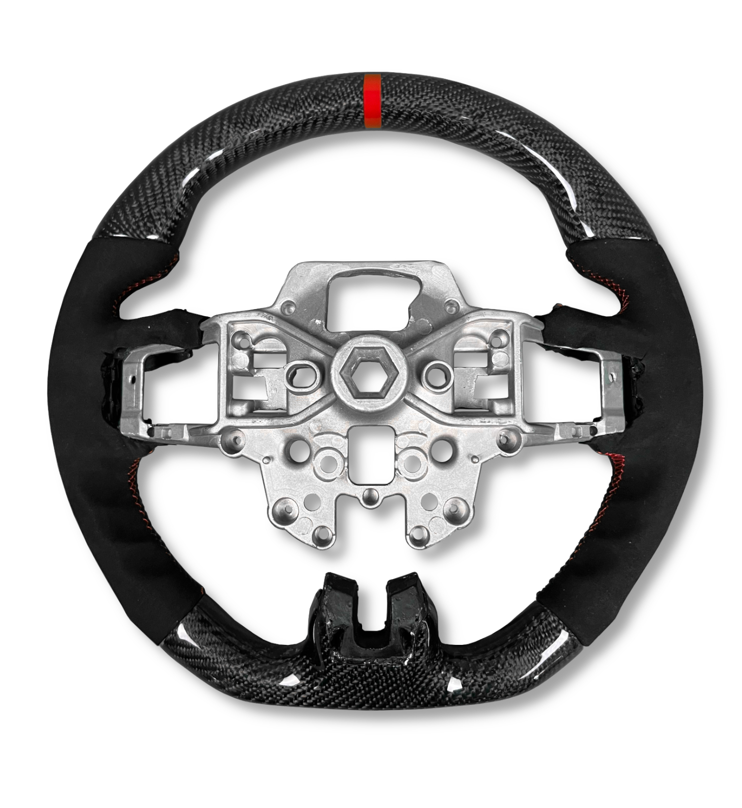 CARBON FIBRE & ALCANTARA STEERING WHEEL WITH RED STITCHING FOR FORD MUSTANG S550 2015-2019 - Image 4