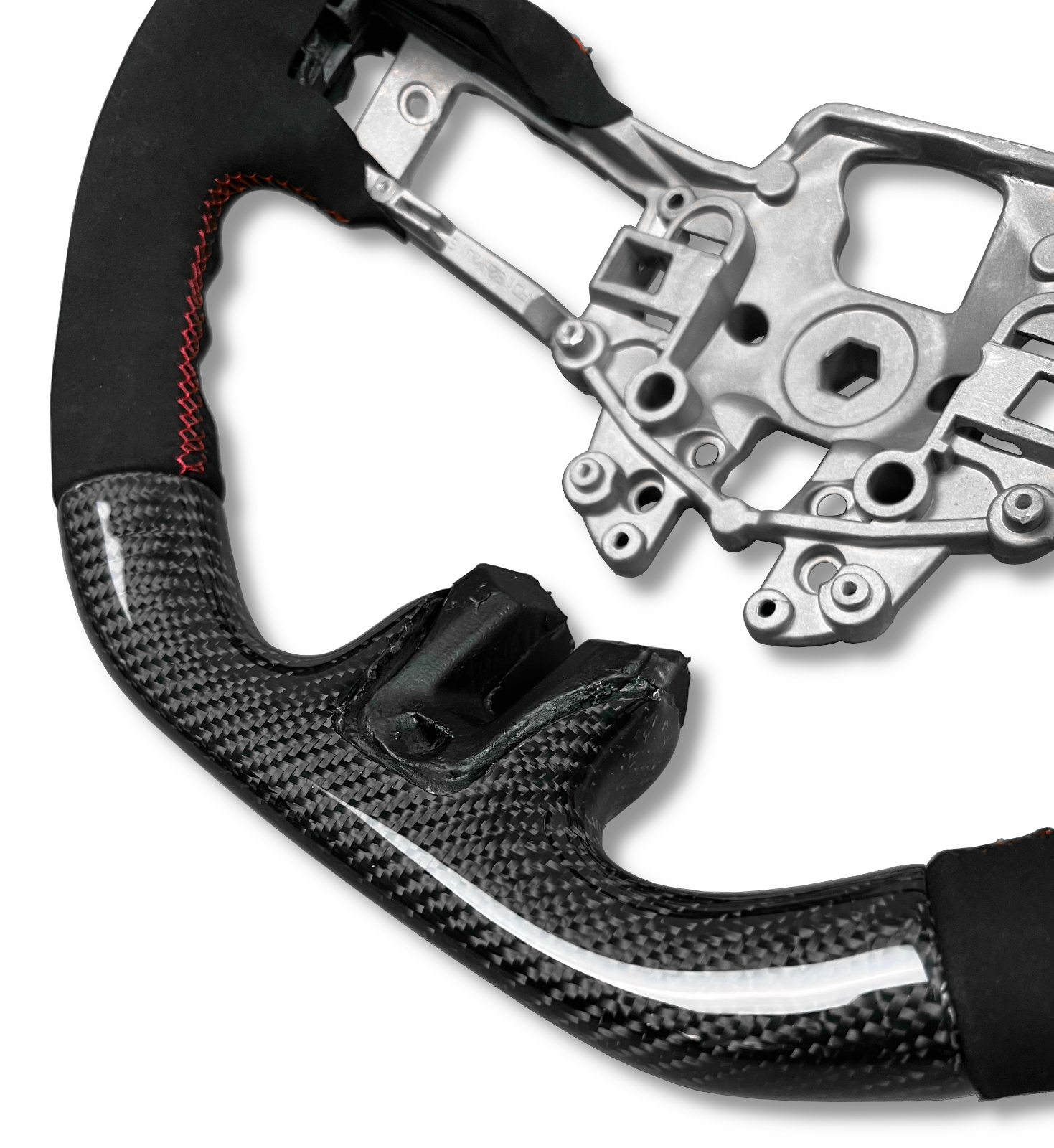 CARBON FIBRE & ALCANTARA STEERING WHEEL WITH RED STITCHING FOR FORD MUSTANG S550 2015-2019 - Image 5