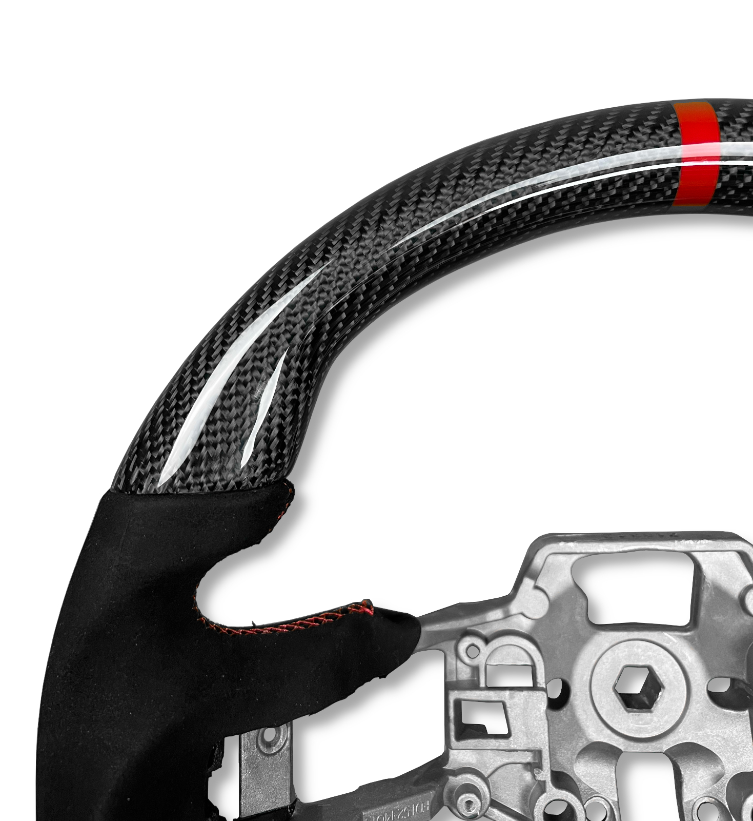 CARBON FIBRE & ALCANTARA STEERING WHEEL WITH RED STITCHING FOR FORD MUSTANG S550 2015-2019 - Image 6