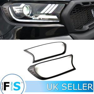 HEAD LIGHT COVER CARBON FIBRE LOOK FITS FORD RANGER T7 WILDTRACK 2015-2019
