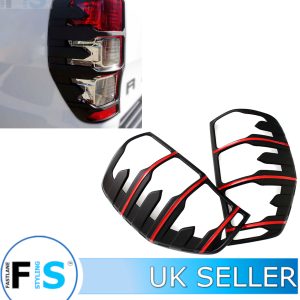 TAIL LIGHT COVERS PROTECTOR TRIM BLACK & RED FOR FORD RANGER T6 T7 T8 2012-2022