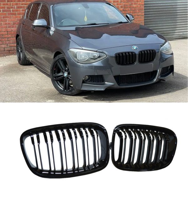 FRONT KIDNEY GRILLE GLOSS BLACK FOR BMW 1 SERIES F20 F21 PRE-FACELIFT 2012-2014 - Image 2