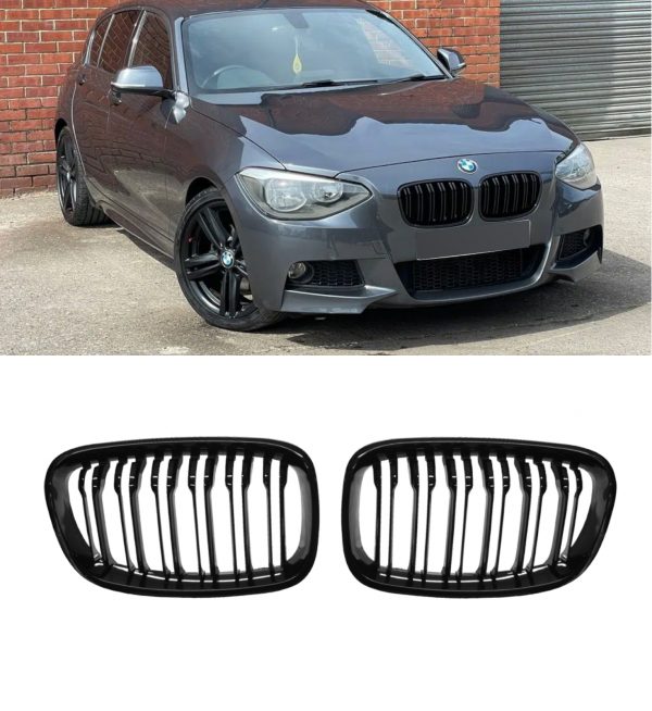FRONT KIDNEY GRILLE GLOSS BLACK FOR BMW 1 SERIES F20 F21 PRE-FACELIFT 2012-2014