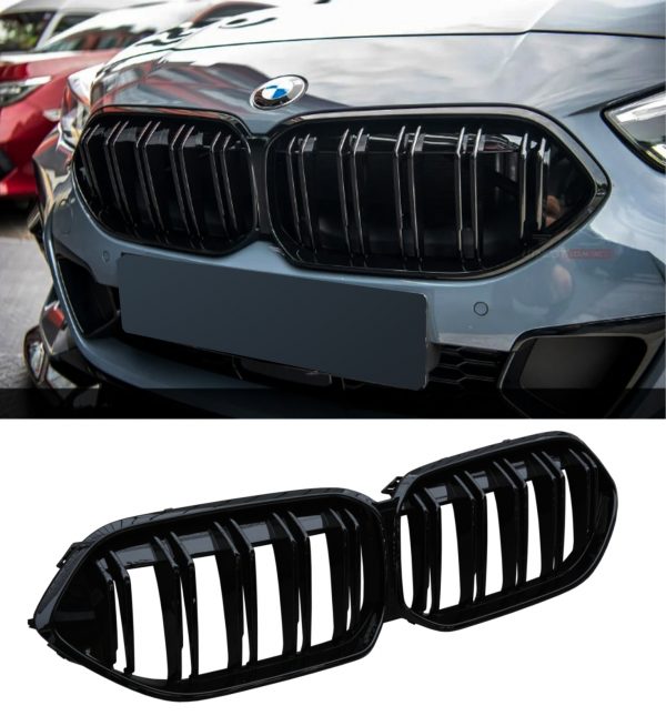 DOUBLE SLAT FRONT KIDNEY GRILLE GLOSS BLACK FOR BMW 2 SERIES GRAN COUPE F44 20+ - Image 2