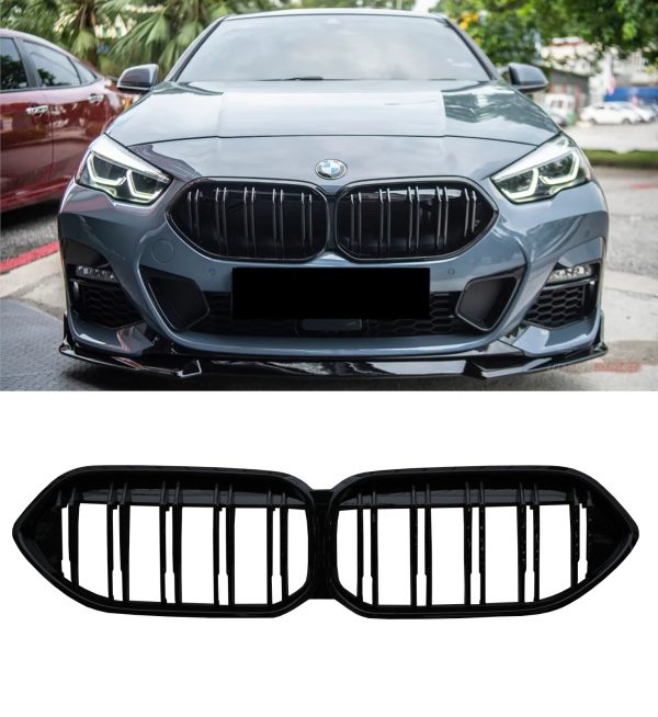 DOUBLE SLAT FRONT KIDNEY GRILLE GLOSS BLACK FOR BMW 2 SERIES GRAN COUPE F44 20+