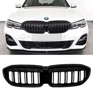FRONT GRILLE DOUBLE SLAT GLOSS BLACK FOR BMW 3 SERIES G20 G21 2018+