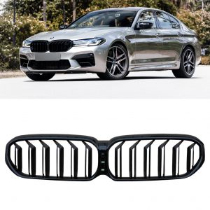 DOUBLE SLAT FRONT KIDNEY GRILLE GLOSS BLACK FOR BMW 5 SERIES G30 G31 LCI 2020+