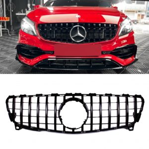 MERCEDES A CLASS W176 FRONT GRILLE PANAMERICANA GT STYLE GLOSS BLACK 2015-2018