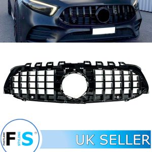 MERCEDES A CLASS W177 V177 FRONT GRILLE PANAMERICANA GT STYLE GLOSS BLACK 2018+