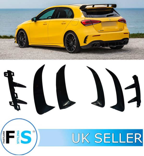 MERCEDES A CLASS W177 AMG STYLE REAR BUMPER AERO KIT FINS GLOSS BLACK 2018+