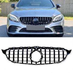 FRONT GRILLE GT STYLE GLOSS BLACK FOR MERCEDES C CLASS W205 C205 A205 2019+